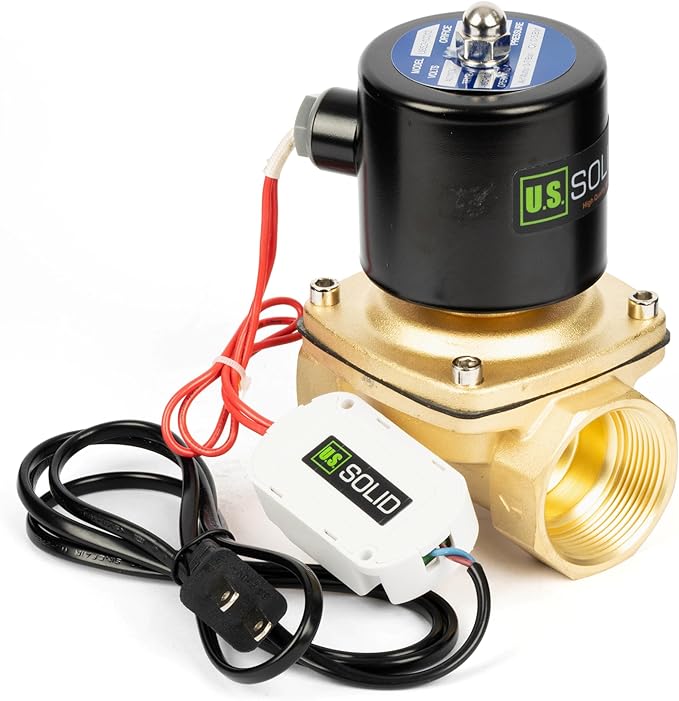 U.S. Solid Smart WiFi Brass Solenoid Valve, 1-1/2", 110V AC, Normally Closed, App Remote Control for Water Systems & Automation