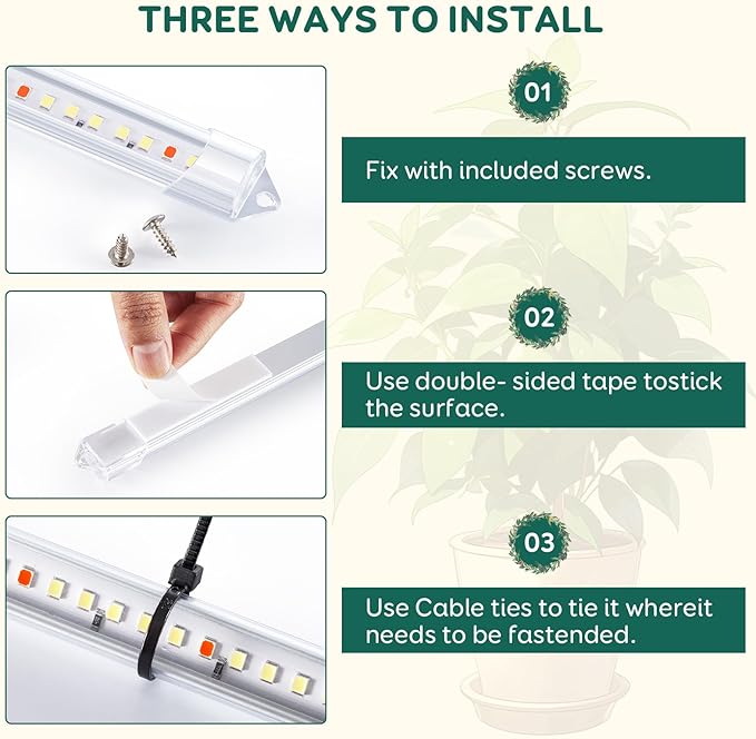 4-Bar Grow Light Strips for Indoor Plants, 16" Full Spectrum Plant Lights, 6500K Sunlike Grow Lights with 6/12/18H Timer, 5-Level Dimmable for Indoor Growing