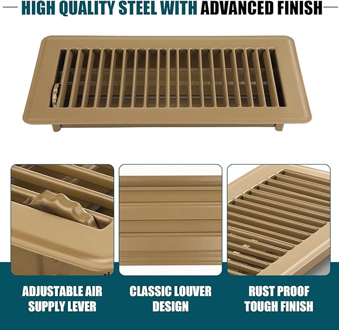 VOISEN Floor Register 4x10, 8 Pack Brown Floor Register Vents,Heavy Duty Steel Walkable Floor Grates