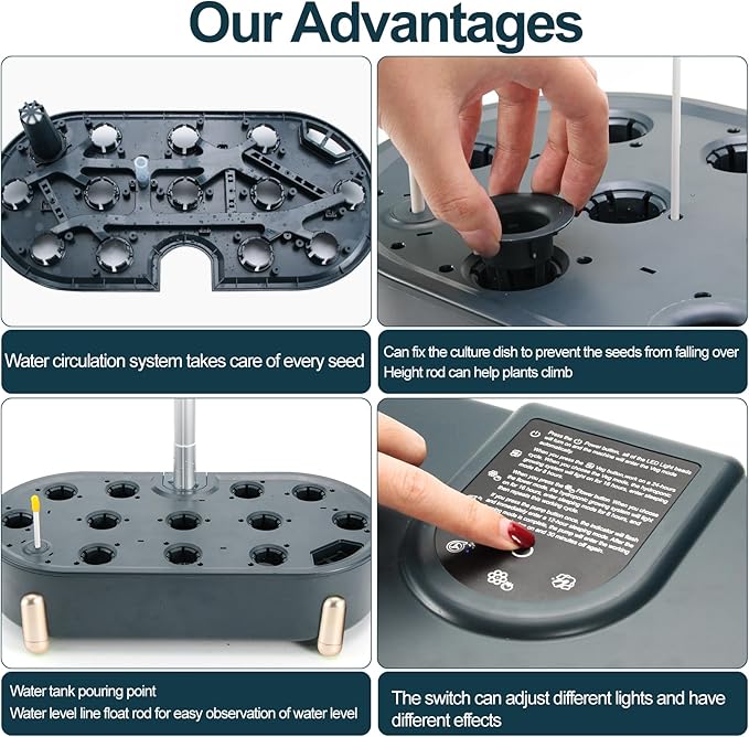 Indoor Garden Hydroponics Growing System12 Pods Plant Germination Kit Aeroponic Herb Vegetable Growth Lamp Countertop with LED Grow Light Hydrophonic Planter Grower Automatic Water Circulation (Black)