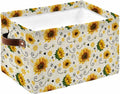 Vintage Sunflower Storage Bins Cubes Waterproof Cloth Storage Basket, Summer Botanical Farmhouse Floral Foldable Storage Bags for Shelf Clothes Storages Organizers with Handles 15x11x9.5 in 1PCS