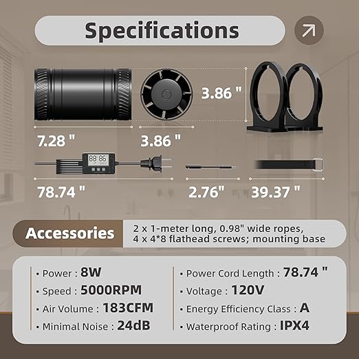 4 Inch Inline Duct Fan Kit with Timer Humidity Sensor and Temperature Remote, Quiet Ventilation Exhaust Fan for Heating Cooling Booster, Grow Tents, Hydroponics Comes with Base Cord Screw