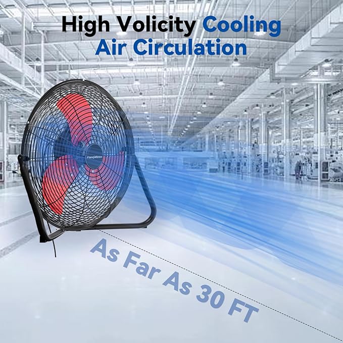 18" High Velocity Floor Fan, 3800 CFM Heavy Duty Industrial Floor Fan, 3 Speed, 360 Degree Tilt, Wall Mounted & Floor Design for Warehouse, Basement, Factory, Barn, Garage - UL Safety Listed