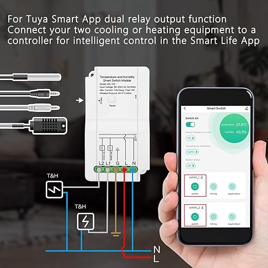 Smart WiFi Temperature Humidity Switch Module Timing APP Remote Control with Probe for Greenhouse for TUYA 90‑250V