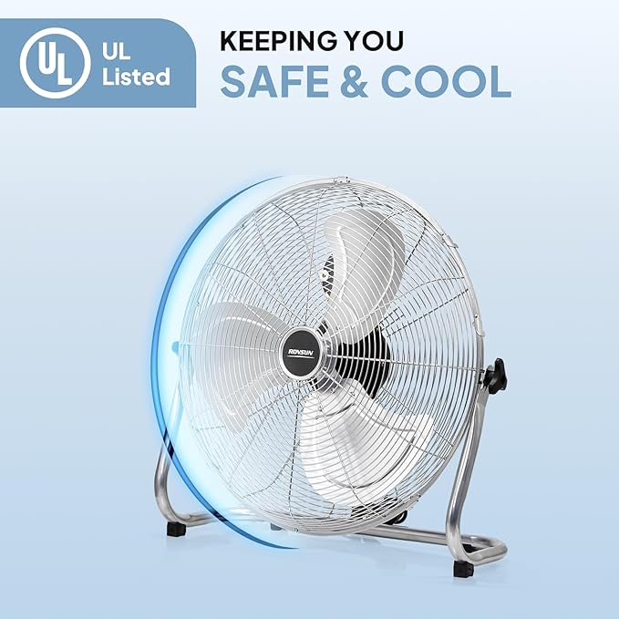 ROVSUN 12'' Floor Fans, High Velocity Heavy Duty Metal Industrial Floor Fan for Commercial & Residential, Metal Fans w/ 90°-180° Adjustable Tilt, for Garage, Gym, Bedroom, UL Listed, 2-Pack