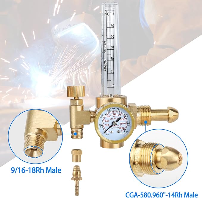 BETOOLL Argon Regulator - Welding Regulator - Argon/CO2 Mig Tig Flow Meter Gas Regulator Gauge With 6.6Ft Gas Hose