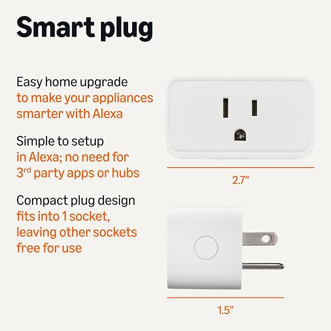 Amazon Basics Smart Plug, Works with Alexa Only, Voice Control, Remote APP Control, Schedule, Compact Design, Versatile, 2.4 GHz Wi-Fi, No Hub Required, 4-Pack, White