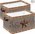 Vintage Texas Star Brown Storage Bins Cubes Waterproof Cloth Storage Basket,Black Plaid Berry Farmhouse Foldable Storage Bags for Shelf Clothes Storages Organizers with Handles 15x11x9.5 in 2PCS