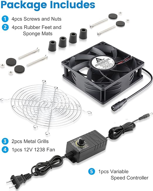 G‌DSTIME 120mm x 38mm Computer Fan with Variable Speed Controller, Powerful Airflow High Static Pressure 110V 220V AC Powered for Biltong Box, Server Rack, Solder Fume Extractor Cooling Ventilation