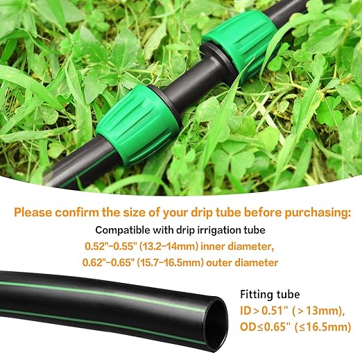 Gardrip Drip Irrigation Fittings for 1/2 Inch Drip Tubing (1/2" ID x 0.62"-0.65" OD Only): 12Pcs Drip Line Couplings Locked Nut Barbed Straight Coupling Connectors-NOT for Generic Tubing (OD 0.7")