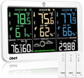 OBET Weather Station Wireless Indoor Outdoor Thermometer with 3 Sensors, Temperature Humidity Monitor with Alerts 500ft Range and 3 Adjustable Brightness White