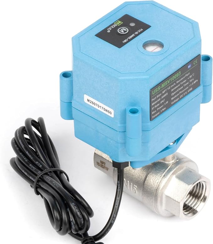U.S. Solid WiFi Smart Motorized Ball Valve 1/2 inch NPT for Water Control, Irrigation, 2 Way 304SS Electric Valve, USB Powered, Status Indicator, Flow Direction, Remote On/Off Control, NSF Certified