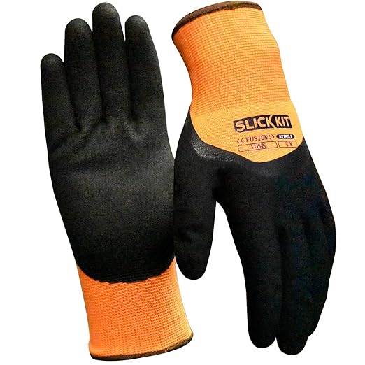 Winter Work Gloves for Men and Women, Waterproof & Insulated Freezer Gloves with Sandy Nitrile Coating, Super Grip for Cold Weather, Heavy Duty, Orange, 1 Pair (Medium/9)