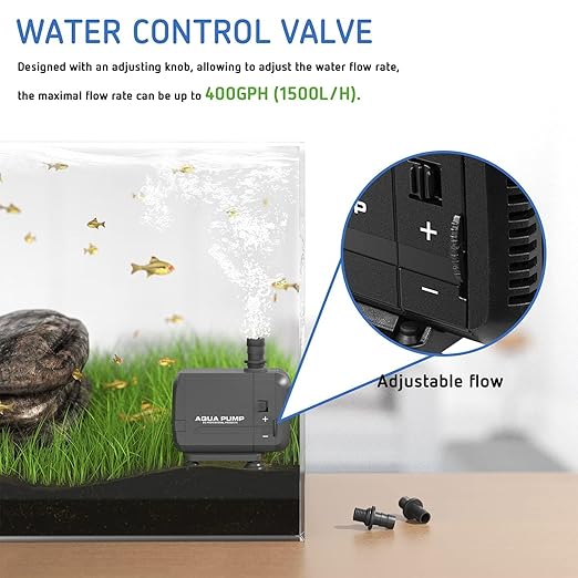 Simple Deluxe 400GPH 15W Water Table Pump (1500L/H) with 3 Nozzles, Perfect for Fish Tank, Pond, Aquarium, Statuary, Hydroponics, Black