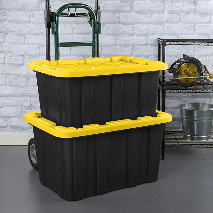 Storage Bin 27 Gallon Industrial Tote, Rugged Plastic Storage Bin, Snap-on Lid, Heavy-Duty Organizing Containers for Closet, Bathroom, and Office 6-Pack