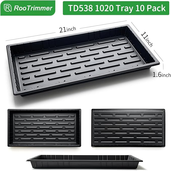 RooTrimmer Growing Trays, 1020 Plant Nursery Trays Heavy Duty Seed Starter Flat Seedling Tray for 72/128 Cell Plug Tray Transplant Growing Microgreens (21"×11", 10 Pack, 1.6" Deep, Without Holes)