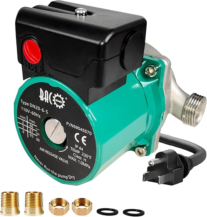 BACOENG Hot Water Recirculating Pump, 3/4" NPT 110V Automatic Circulating Pump for Water Heater Stainless Steel Head For Solar Heater (US Plug)