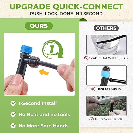 HIRALIY 200FT Garden Watering System, Drip Irrigation Kits for Plants, New Quick Connector, Blank Distribution Tubing, Saving Water Automatic Irrigation Equipment for Patio Lawn