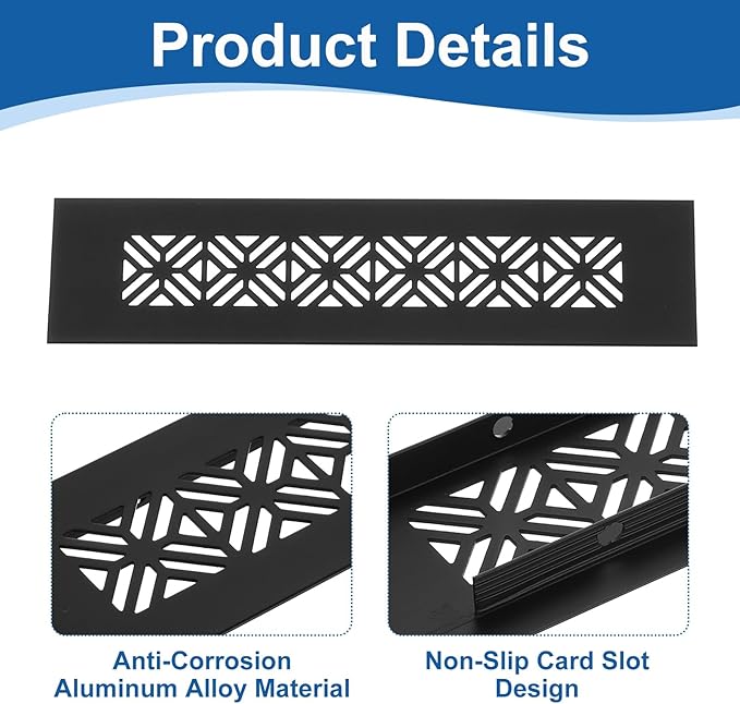 uxcell 2Pcs Aluminum Alloy Air Vents, 200 x 50mm / 7.9 x 2" Rectangle Louvered Ventilation Grille Cover with Mounting Screws for Door Cabinet Wardrobe, Matt Black