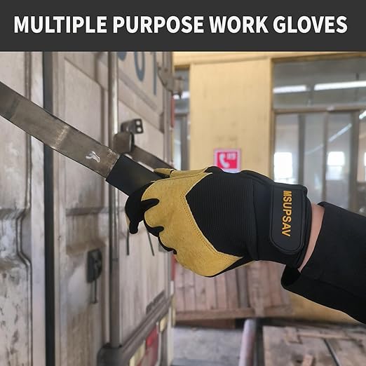 Work Gloves Men,Utility Mechanic Working Glove High Dexterity for Multi-purpose,Excellent Grip,Black+Yellow,Large