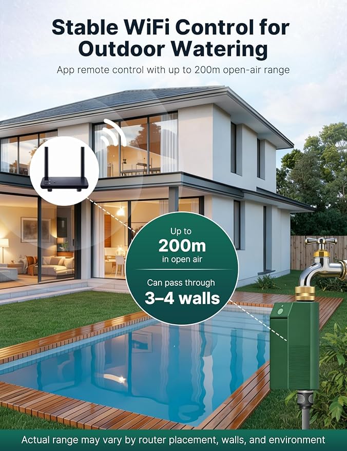 MOES WiFi Water Timer for Garden Hose, No Hub Required, Sprinkler Controller Built-in Flow Meter, Brass Inlet & Outlet, Smart Hose Timer, App & Voice Control, 10 Schedules, Up to 2-Year Battery Life