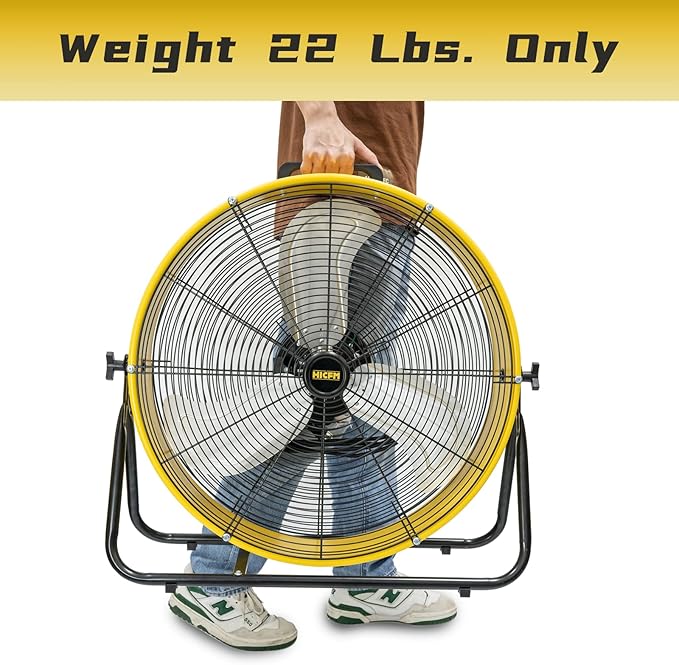 HiCFM 8200 CFM 24 inch Portable High Velocity Drum Fan With Powerful 1/3 HP Motor, Turbo Blade, 3 Speed Low Noise Design and 9ft Power Cord for Air Circulation, Convenience - UL Listed