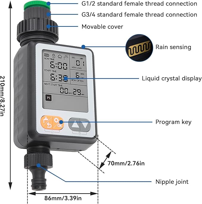 Sprinkler Timer, Outdoor Garden Hose Faucet Timer with 3in Display Rain Delay for Lawn Sprinkler and Nozzle Sprayer, 1 Outlet
