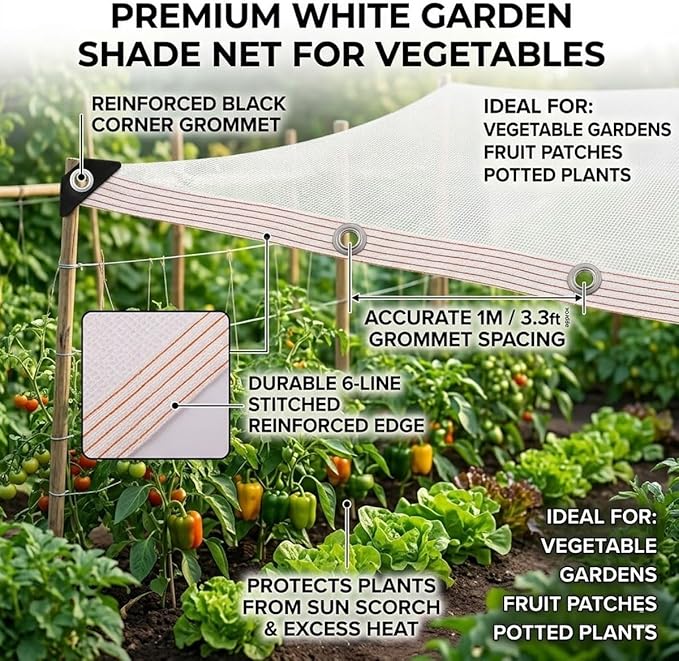 White Shade Cloth for Garden, 50% Mesh Tarp with Grommets, Breathable Sun Shade Cloth for Greenhouse, Plants Cover, Patio, Chicken Coops, HDPE Shade Net for Outdoor UV Resistant(20x50ft)