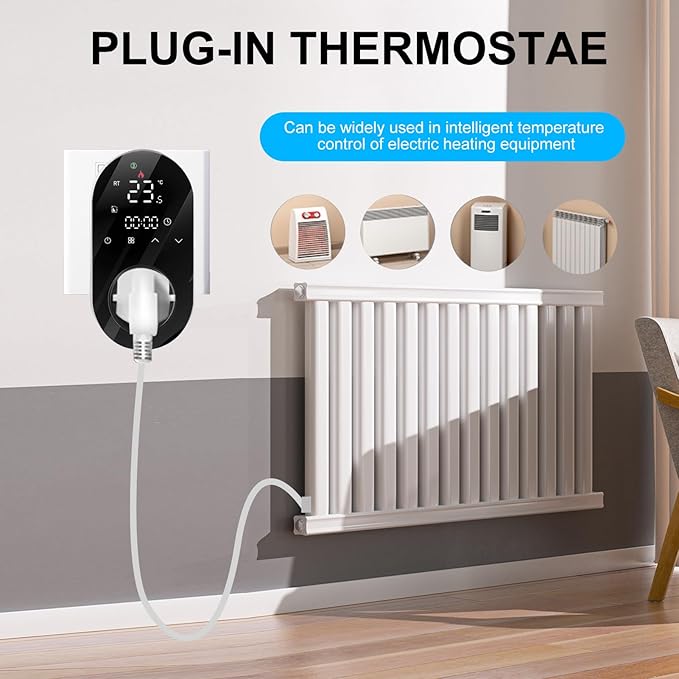Luocute Smart WiFi Plug in Thermostat APP Remote Voice Control Energy Saving Mode Compatible with Electric Heating Equipment for Home Greenhouse Reptile Enclosure (Black)