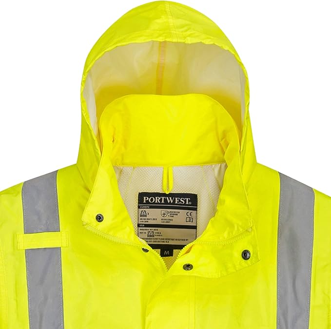 Portwest UH445 Men's Classic Raincoat Waterproof Hi Vis Reflective Long Rain Jacket ANSI Class 3 Yellow