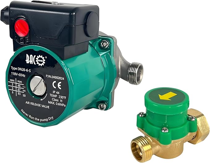 BACOENG 110V Hot Water Recirculating Pump, 3-Speed Switchable 3/4'' Circulation Pump for Water Heater, With US Plug and Flow Switch