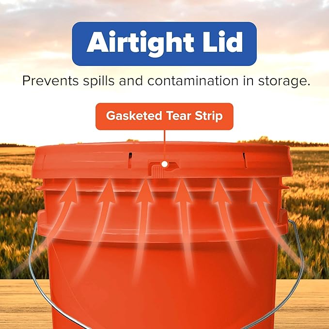 ePackageSupply 5 Gallon Bucket - Food Grade Bucket with Airtight Gasketed Tear Strip Lid, BPA-Free, Heavy-Duty 90 Mil HDPE Plastic Pail, Bulk Storage, Durable Container, Made in USA - Orange, 6 Packs