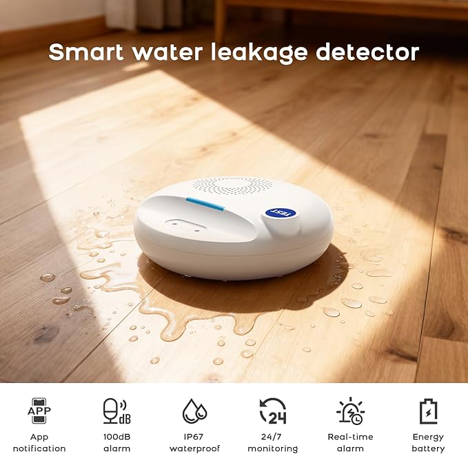 PGST WiFi Water Leak Detectors,Wireless Water Leak & Drip with 100dB Adjustable Alarm,for Smart Life Tuya APP Control & Instant Alerts,for Basement, Bathroom,Laundry,Kitchen,Sink,2.4G WiFi Only