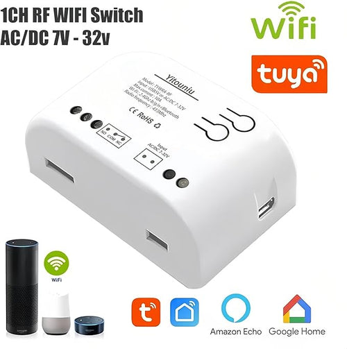 1 Channel Tuya Smart Life WiFi Momentary Inching Self-Locking Relay Switch Module,DC 7-32V/USB 5V Wireless Remote Control with RF Bluetooth, Compatible with Alexa Goolge Home (1CH)