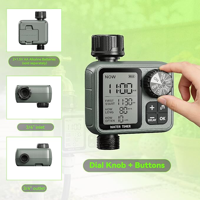 CMARS Sprinkler Timer for Garden Hose, Programmable Water Timer with Rain Delay & Manual Mode, Automatic Drip Irrigation System, Outdoor Hose Timers for Lawn Yard Watering, 1 Outlet