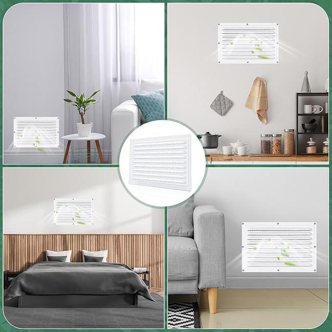2 Pcs 12 x 8 Inch Aluminum Gable Vents Attic Vents Metal Gable Wall Shed Vent with Screw and Screen Mesh, Square Return Louver Grille for Ventilation Exterior Door House Attic Garage Ceiling