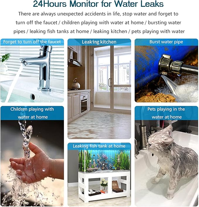 WiFi Water Sensor Leak Detector: Smart Water Leak Detector, TUYA Smart Water Leak Sensor, Wireless Water Level Sensor with App Alerts and Remote Monitor, Water Detectors & Alarms for Home,Basement