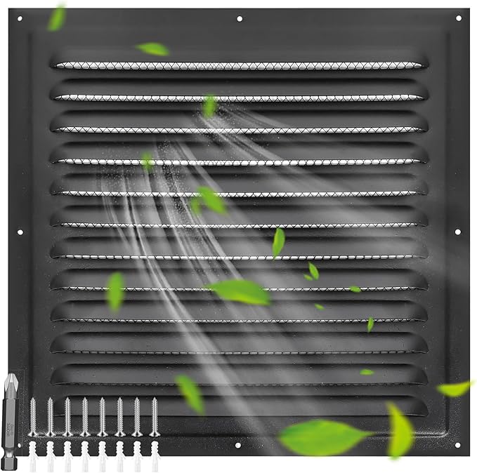 (Black 1 Pack 12" x 12"Inch) Gable Vents, Aluminum Walls, Lofts, Garages etc with Screened Metal Shed Vents, Outdoor House Loft Ceiling Reinforced Square Vents Shutters Exterior Grille (Matt)