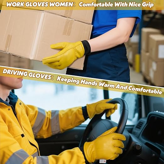DLY Winter Work Gloves for Men, Insulated, Puncture and Abrasion Resistant, Cowhide Leather with Warm Thinsulate Lining for Cold Weather, X-Large, Yellow, New