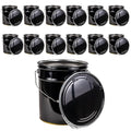 ATERET 5 Gallon Black Metal Bucket & Lever Lock Pail Lid, Heavy Duty Durable Pails and Lids for Outdoor and Household Use (12 Pack)