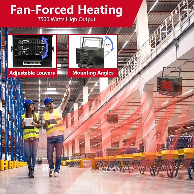 INNOVATIVE LIFE 7500W Electric Garage Heater 240V with Thermostat and Timer, Efficient Fan-Forced Shop Heater with Safety Overheat Protection and Full-Function Remote, Hardwired(NO PLUG)