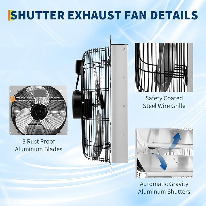 GarveeHome 12 Inch Automatic Shutter Exhaust Fan Wall Mount, 1000 CFM High Speed Attic Ventilation with Quiet 1500 RPM Motor for Attic, Garage, Greenhouse & Shed