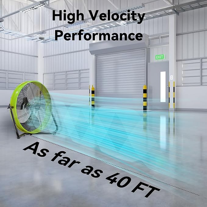 20 In High Velocity Floor Fan Pro, 4500CFM 3 Speed Industrial Metal Floor Fan with Wall Mount for Commercial, Residential, Warehouse, Covered Patio, Shop, Garage, Barn - UL Safety Listed