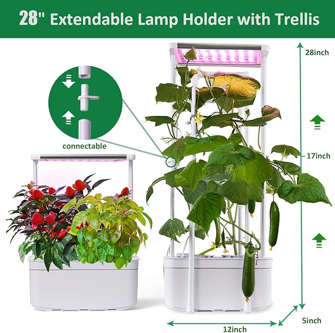 E SUPEREGROW Hydroponics Growing System kit with Trellis,Smart Hydroponic Gardening System with LED Grow Light, Indoor Hydroponic Garden Herb Grow Kit for Short Tomato,Pepper,Cucumber (6200LC)