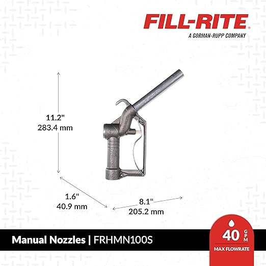 Fill-Rite FRHMN100S 1" Up to 40 GPM (150 LPM) Manual Nozzle with Hook