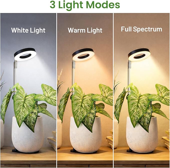 LBW Grow Light for Indoor Plants, Full Spectrum Plant Grow Light with Base, Height Adjustable Plant Growing Lamp with Auto On/Off Timer 6/8/12/16H, 3 Colors,5 Dimming Levels, for Small Plants, Black