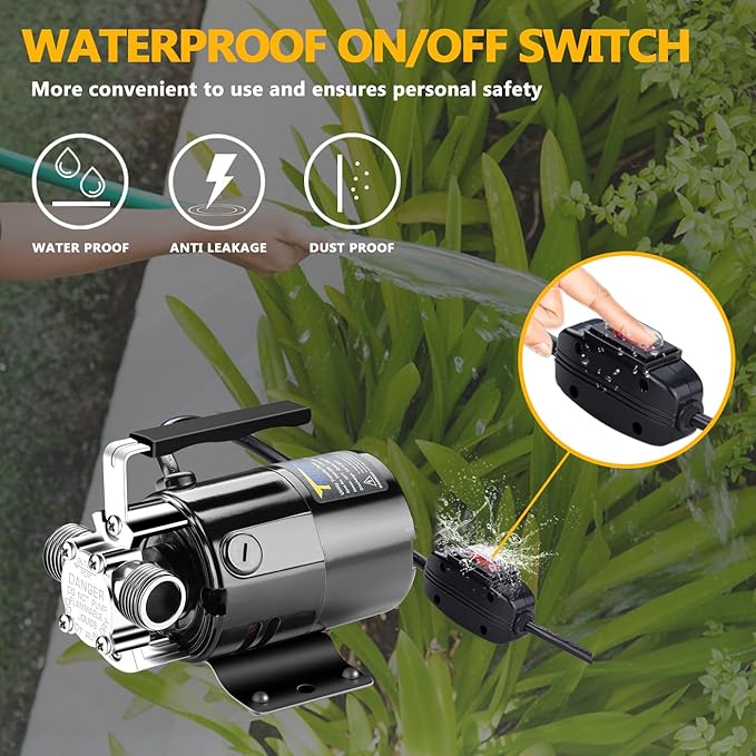 Trupow 1/10HP 330GPH 115-Volt Mini Portable Electric Utility Sump Transfer Water Pump with ON/OFF Switch(Only Pump)