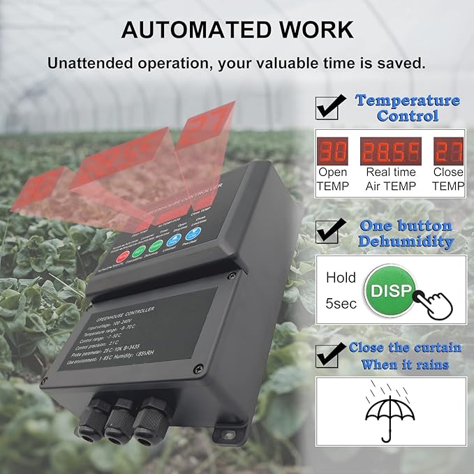 UYGALAXY Greenhouse Roll Up Motor Intelligent Thermostat Controller for Electrical Venting with AC110V to DC24V Automatic Temperature Controller (Forward Reverse Control 2 Motors)
