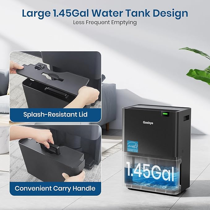 Gasbye 4500 Sq.Ft. 2026 Energy Star Dehumidifier for Basement with Drain Hose, Max 75 Pints/D Dehumidifier for Large Room, [43dB Quiet Compressor], Easy Drainage, Auto-restart, Black