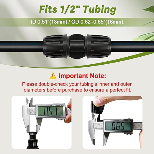 12 Pack 1/2 Inch Drip Irrigation Coupling Fittings (1/2" ID x 0.6-0.65" OD), 1/2'' Dripline Barbed Coupler Connectors with Anti-Drop Lock Nuts for Garden Lawn Irrigation System Connection